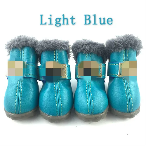 Light Blue Зимняя одежда для собак для маленьких собак, обувь Обувь на теплом меху для собак из хлопкового Водонепроницаемый маленький 4 шт./компл. Мопс продукта Ботинки Зимняя обувь на снежную погоду для домашних животных, без шнуровки - Цвет: Light Blue