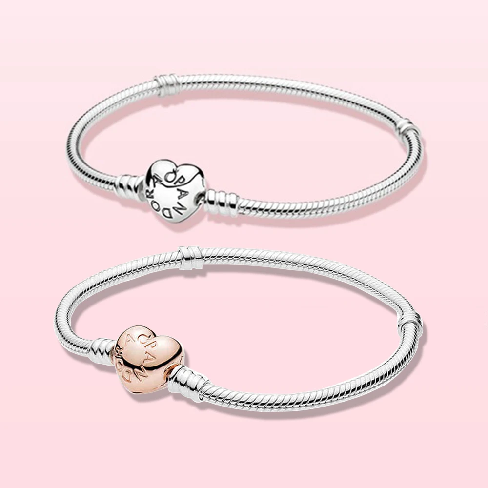 Pulsera Pandora de Plata de Ley 925 para mujer, brazalete con cierre de corazón, cadena de hueso serpiente, regalos de navidad|Pulseras de amuleto| - AliExpress