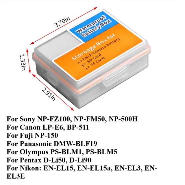 1Pcs Camera Battery Storage Box SD Memory Card Case for Sony NP-FZ100 NP-FM50 NP-500H Canon LP-E6 BP-511 Fast Delivery |