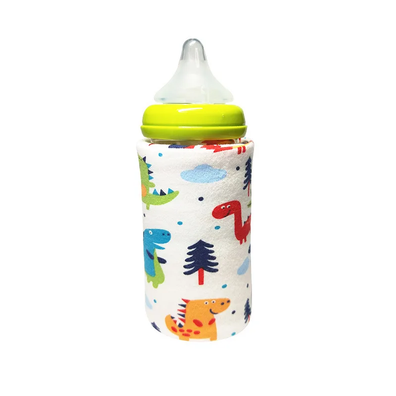 Портативный Подогреватель бутылочек для путешествий для маленьких детей с рисунком из мультфильма, для молока, воды, с USB крышкой, чехол для подогрева, для младенцев