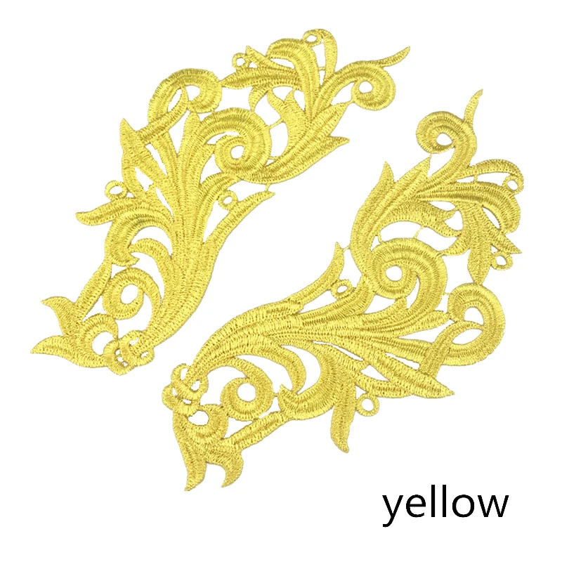 yellow Zsbszc 5 зеркальных пар, белые, черные, цветные цветы, Цветочная кружевная ткань, швейная отделка, свадебное платье, аппликация, кружевная нашивка DA104 - Цвет: yellow