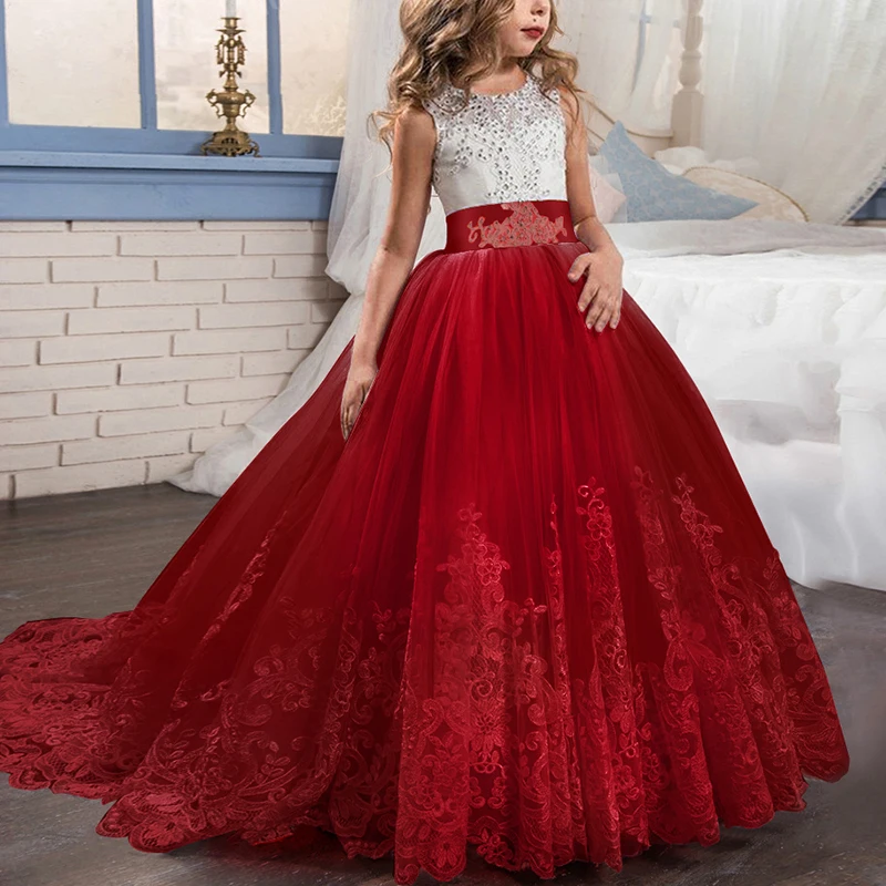 

Flower Girl Princess Lace Bridesmaid Wedding Dress Prom Gown Tulle For Baby Kids