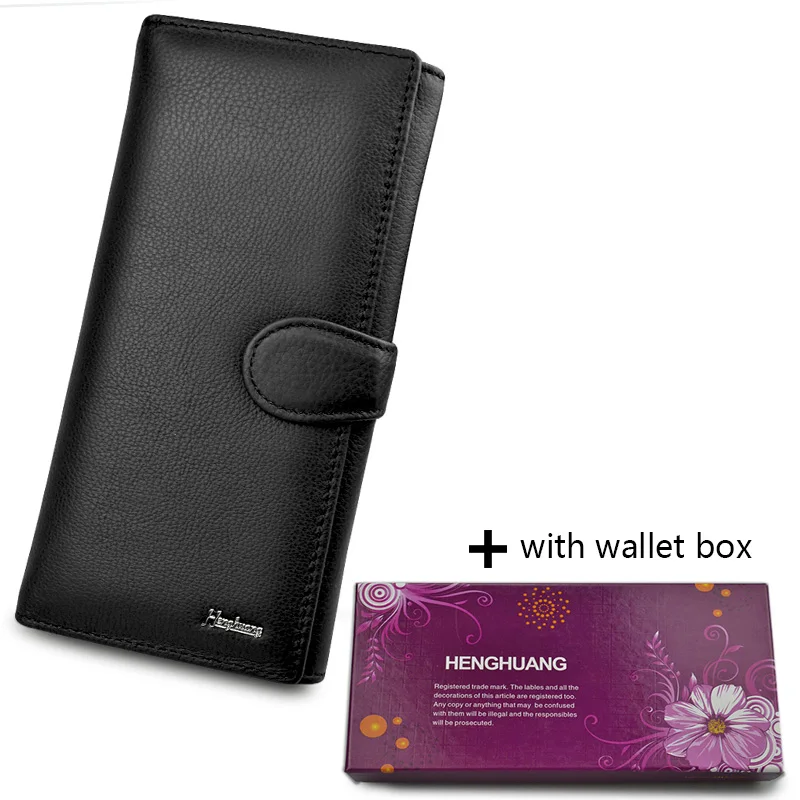 black and box HH2019 Женский кошелек из натуральной кожи, женский клатч, Дамский кошелек, роскошный бренд, модная сумка для денег на молнии, кошелек для монет, ID держатель для карт - Цвет: black and box