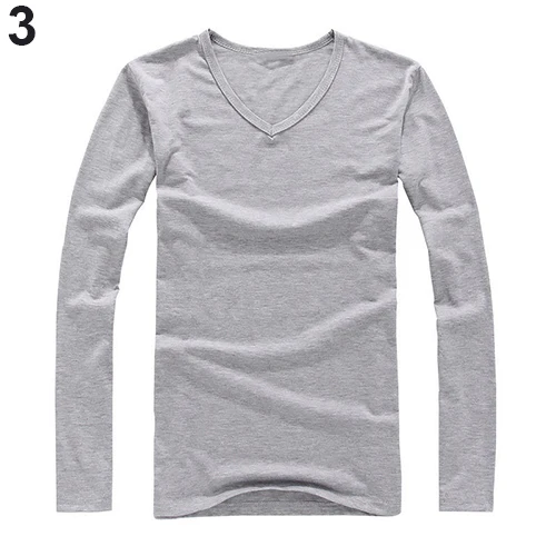 I-jewelry Kaos Oblong Kasual Lengan Panjang Leher-v Katun Ramping