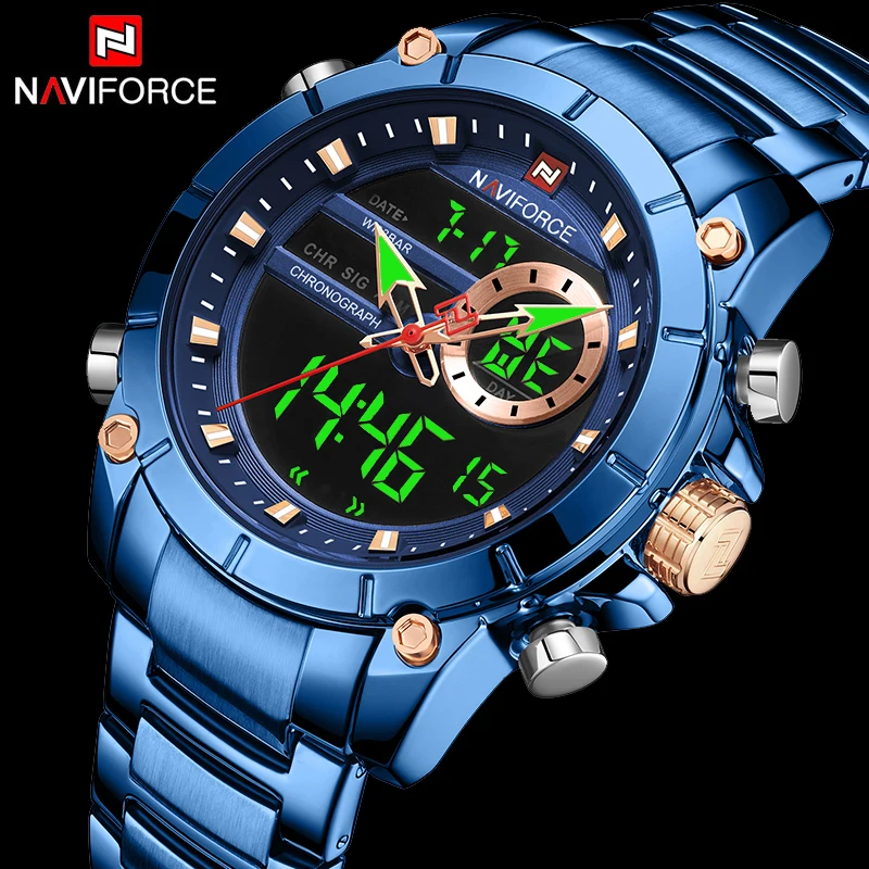 

NAVIFORCE Men Watch Digital Sports Watches Relogio Masculino Quartz Watch Stainless Steel Strap Multi-fuction Wristwatch For Man