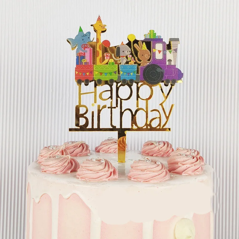 Animals Unicorn Happy Birthday Cake Topper Colored Giraffe Acrylic Cupcake Topper for Birthday Unicorn Party Cake Decorations cake topper cake toppers