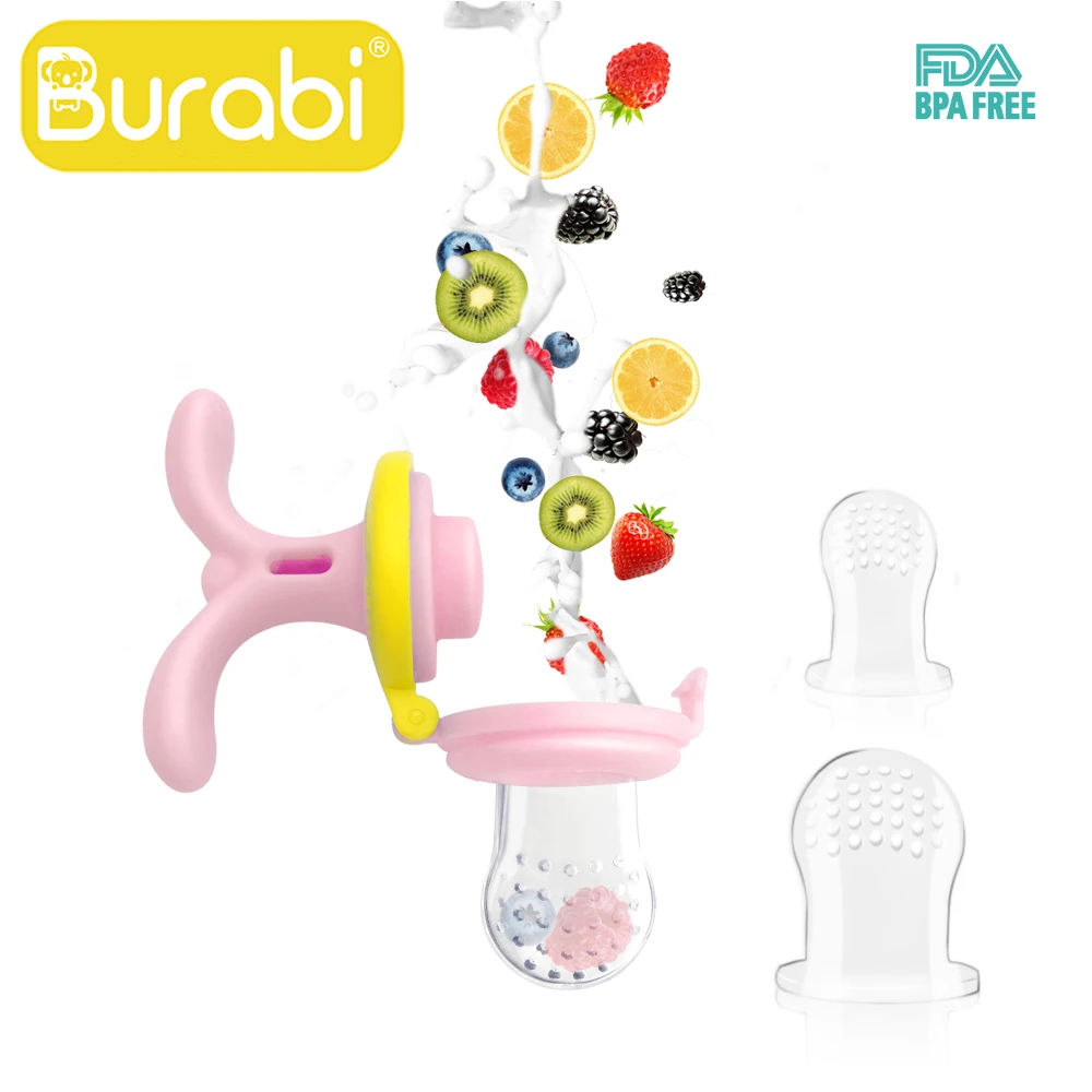 Burabi Tetine Pour Bebe Distributeur De Nourriture Anneau De Dentition Sucette Avec Aliments Puree Yaourt Cereales Aliexpress