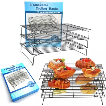 

Baking Tools 3 Layers Cooling Rack Grid Baking Tray Stackable Cooling Racks Metal Cooling Rack Cake Cookie Biscuits Bread Coolin