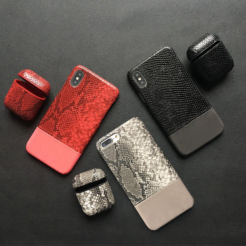 

Snake Skin Leather Phone Case For iphone 11 Pro XS Max XR 5 6 6s 7 8 Plus X Leather PU Case For Airpods Earphone Headset Cover