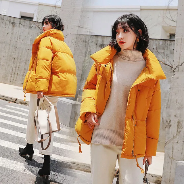 Осенне-зимняя женская куртка из хлопка, короткая теплая парка большого размера в Корейском стиле BF Harajuku, плотное пальто, верхняя одежда - Цвет: Caramel