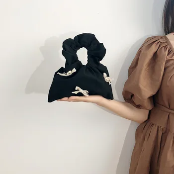 

New Small Ruffle Cute Bow Canvas Handbag 2020 New Autumn Women Pleated Portable Lipstick Package Party Pack C522