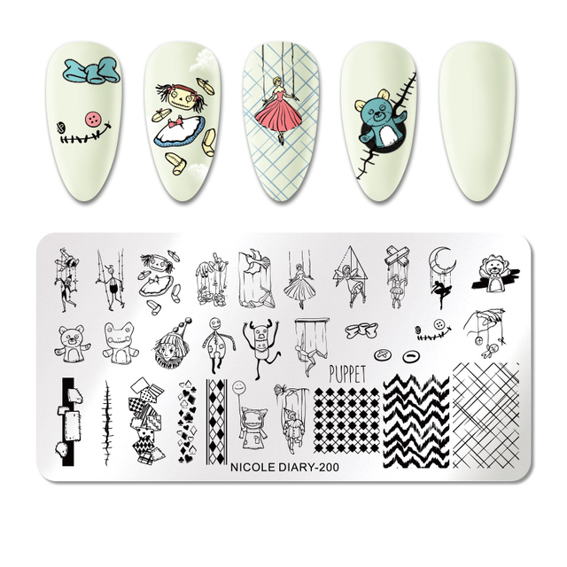 DIARY Flower Leaf Nail Stamping Plates Cute Abstract Face Lines Stamp Template Nail Art Image Printing Stencil Tools