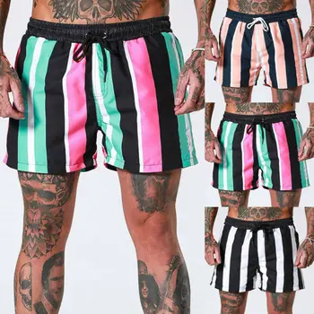 

2020 Fashion Mens Shorts Summer Beach Striped Shorts Pants Sports Costume