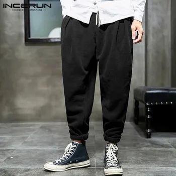 

INCERUN Men Harem Pants Joggers Streetwear Solid Color 2020 Drawstring Warm Baggy Fashion Trousers Men Fleece Casual Pants S-5XL