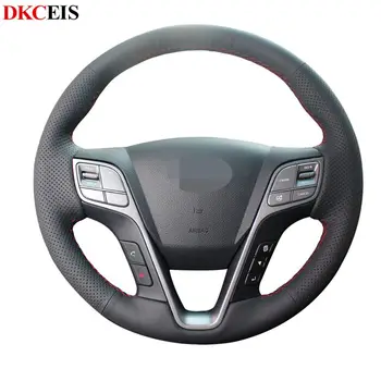 

DIY Hand-stitched Black Soft Leather Artificial Leather Car Steering Wheel Cover for Hyundai ix45 2013-2016 Santa Fe 2013-2018