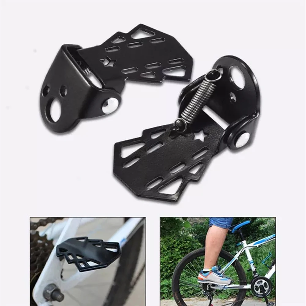 1 Pair Bike Metal Rear Pedals MTB Folding Footrests Bicycle Foot Pegs Rear Seat 