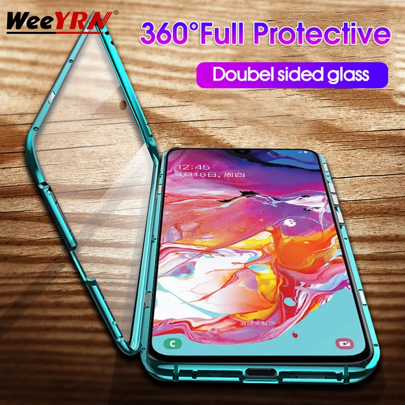 

Metal Magnetic Adsorption 360 Case For Samsung Galaxy A50 A30 A70 A60 A80 S10 S9 S8 Plus S10E Double Tempered Glass Case Cover