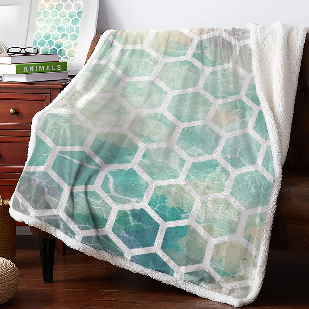 

Geometric Hexagonal Cyan Marble Bedspread Coverlet Blankets Fleece Throw Cover Wrap Personalized Thick