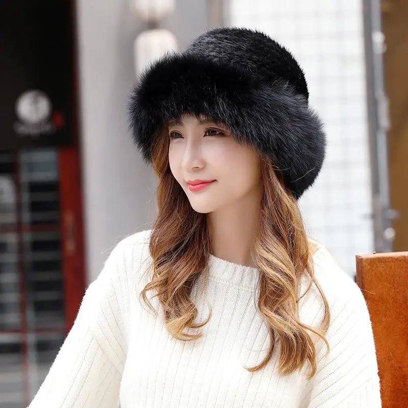 

Ladies really mink fur hats earmuffs fox fur hair noble women warm winter fashion Cap Luxurious Quality Soft Fluffy natural