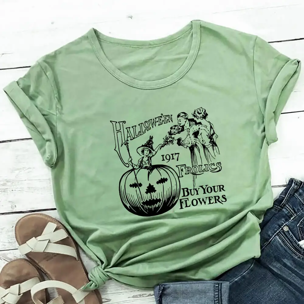 Wendeyipi Womens T-Shirt Womens Graphic Tees Halloween Printed T Shirt Funny Tops Women Short Sleeve T-Shirt 
