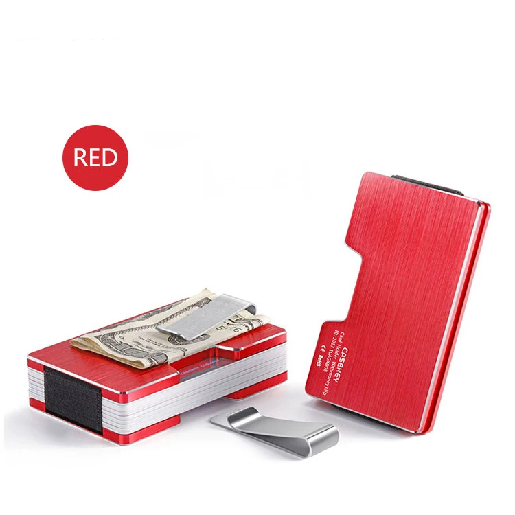 DIENQI, металлический мужской кошелек, маленький, Противоугонный, тонкие кошельки, id держатель для карт, эластичный чехол, сумка для денег, минималистичный, волшебный кошелек - Цвет: Red