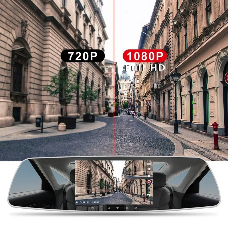 Зеркало Dash Cam 5 дюймов Ips нажатие на экран, 1080P двойной объектив Dash Cam 170 градусов широкий угол Передняя Автомобильная камера и задний резервный камера W