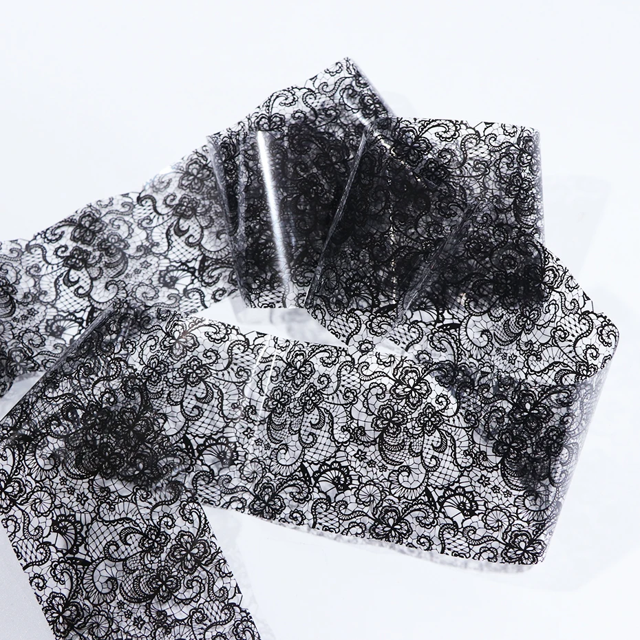 100 см x 4 см черные кружевные фольги для ногтей, декоративные наклейки, Слайдеры для переноса цветов, бумага для маникюра, клейкая наклейка для украшения ногтей CHLB03