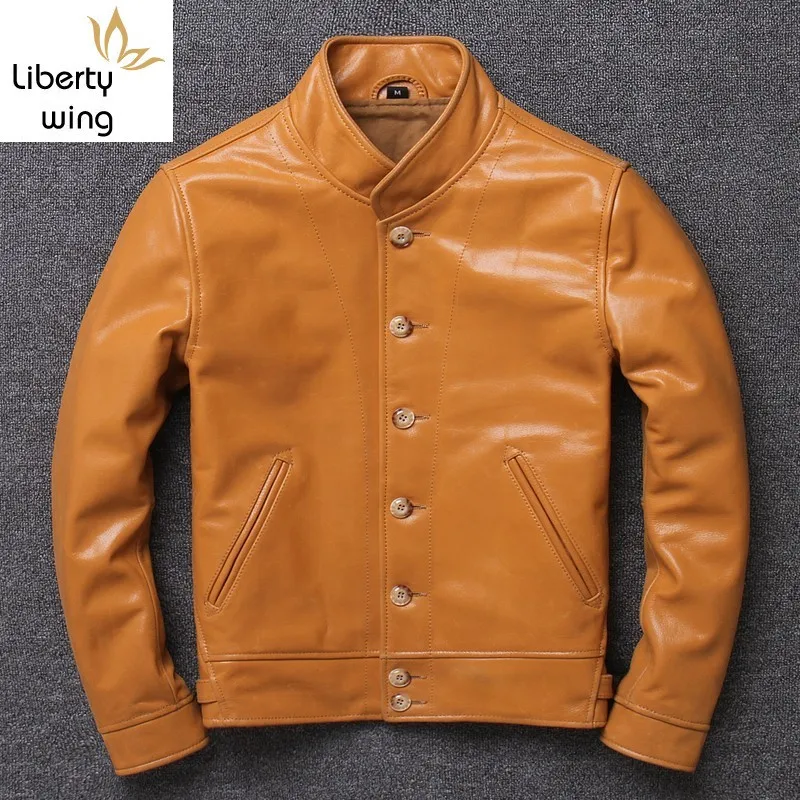 

Luxury Business Casual Jacket Men 100% Real Leather Cowhide Single Breasted Short Coat Brand Fashion Slim Fit Spring Jaqueta