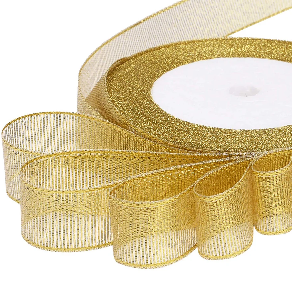 Glitter Ribbon Organza Party Home Wedding Organza Gold Glitter Diy