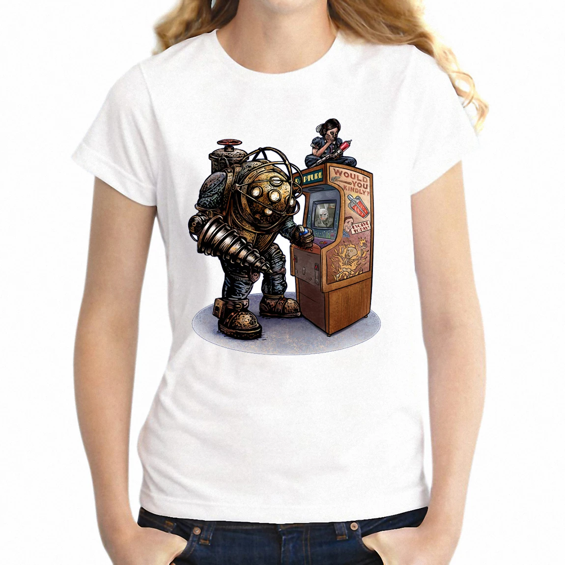 Новая женская футболка Bioshock Big Daddy and Little Sister Gamer Nerdy с короткими рукавами для