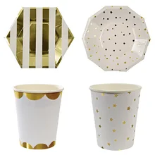 Золотые фольги бумажные тарелки и стаканы вечерние бронзовые бумажные чашки поддон для бумаги одноразовые вечерние аксессуары