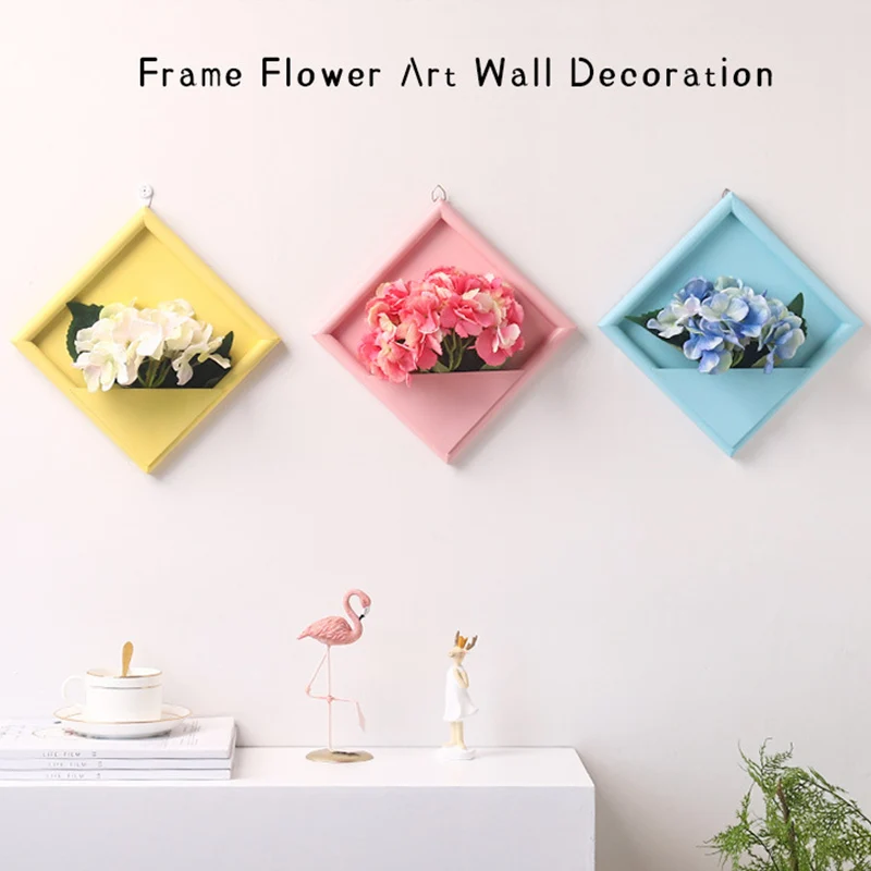 3D Artificial Flower Photo Frame Wood Stereo Fake Green Plants Decor Wall Hangings Wooden Decorations for Home Kid Room Office