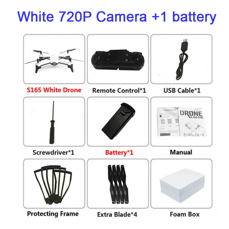 white 720P battery 1 4K Drone S165 оптическое позиционирование потока двойная камера интеллектуальное следование RC вертолет HD Антенна Квадрокоптер с камерой 1080p Дрон 4k - Цвет: white 720P battery 1