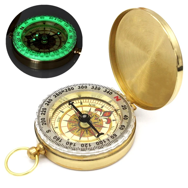 Portable Compass Camping Hiking Pocket Brass Copper Compass Navigation with Noctilucence Display 1