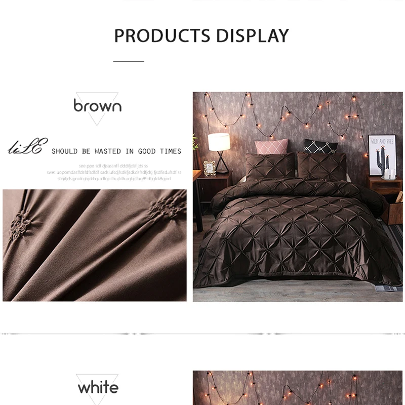 Luxury Black Duvet Cover Pinch Pleat Brief Bedding Set Queen King Size