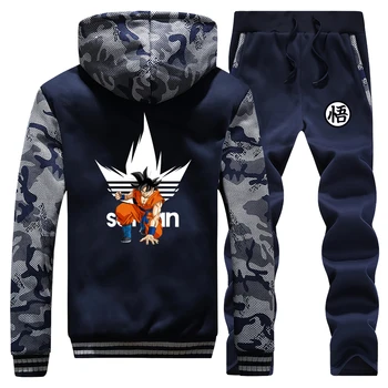 

Winter Tracksuit Men Set Thick Outerwear Mens Jacket + Pant 2Pc Suit Cotton Full Warm Dragon Ball Suits Male Hoodie Set Clothing