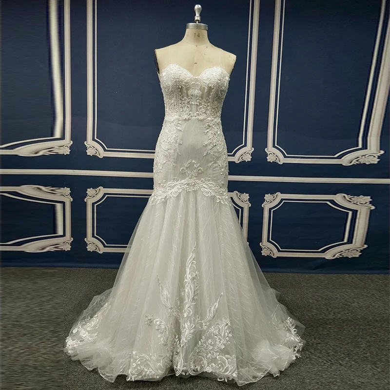 

2020 Latest Design Sweetheart Beaded Appliques Bridal Gown Wedding Dress Mermaid