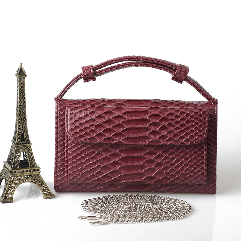 Genuine Leather Day Clutch Crocodile Pattern Phone Clutch Python Pattern Pouch Shoulder Crossbody Bag Ostrich Pattern Women Tote - Цвет: Dark Red