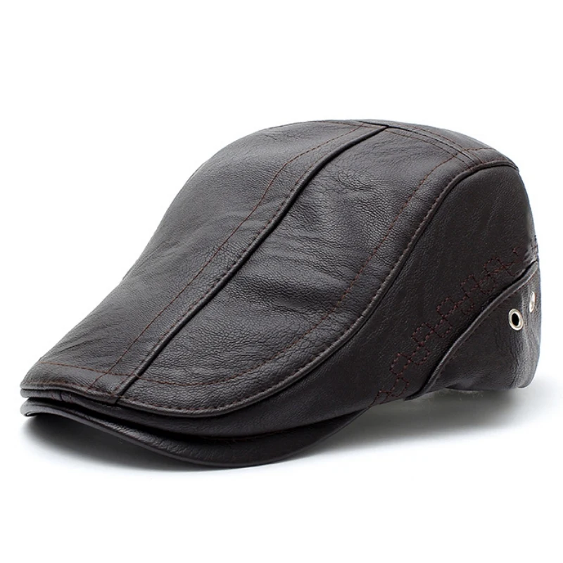 Мужские осенние зимние пу кожаные гольф-берет кепки регулируемые кепки для вождения летняя плоская кепка таксиста кепка газетчика - Цвет: DC