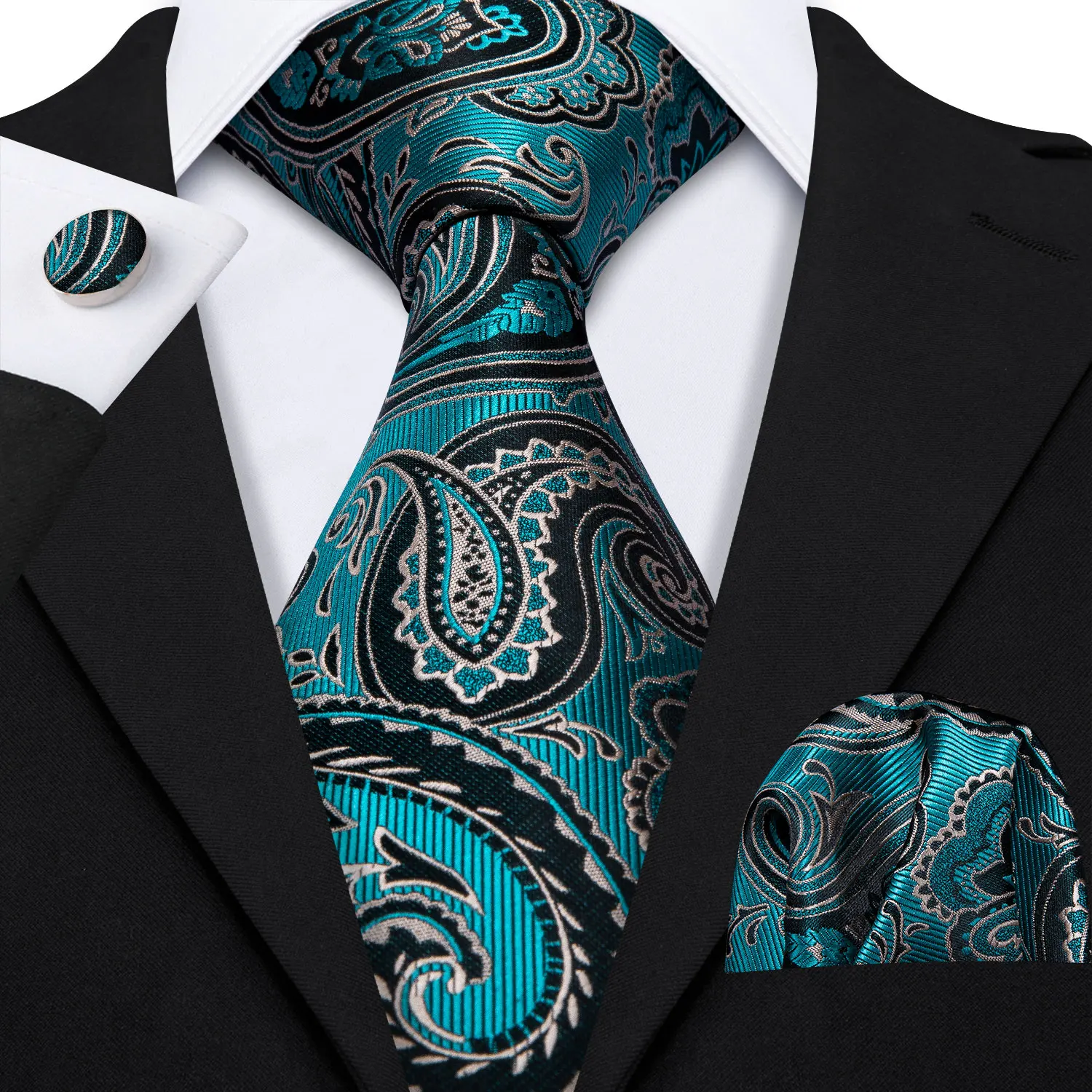 New Brand Q Men's Micro Fiber Neck Tie & Hankie Set Paisley blue formal wedding 