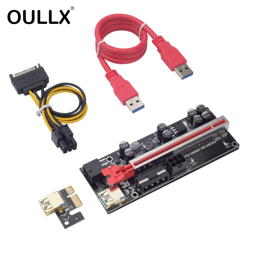 

OULLX 009S PLUS USB 3.0 PCI-E Mining Riser Express PCIE 1X to16X GPU Extender Riser Adapter Card VER009S PLUS Indicator Light