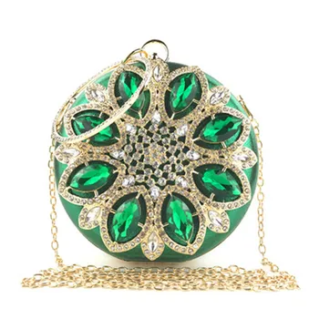 

Vintage Ladies Hand Bags Round Shape Diamonds Metal Handle Clutch Evening Bag