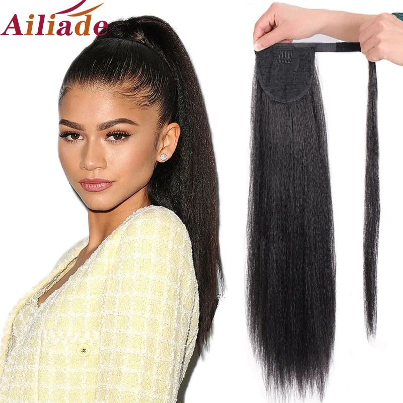 AILIADE 24inch Drawstring Ponytail Hair Extension Clip Synthetic Afro