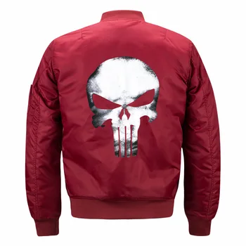 

New Autumn Winter Men Flight jacket Air Force One Skull Head Print Thin Mens Pilot Jackets Fashion Baseball Uniform Streetwear