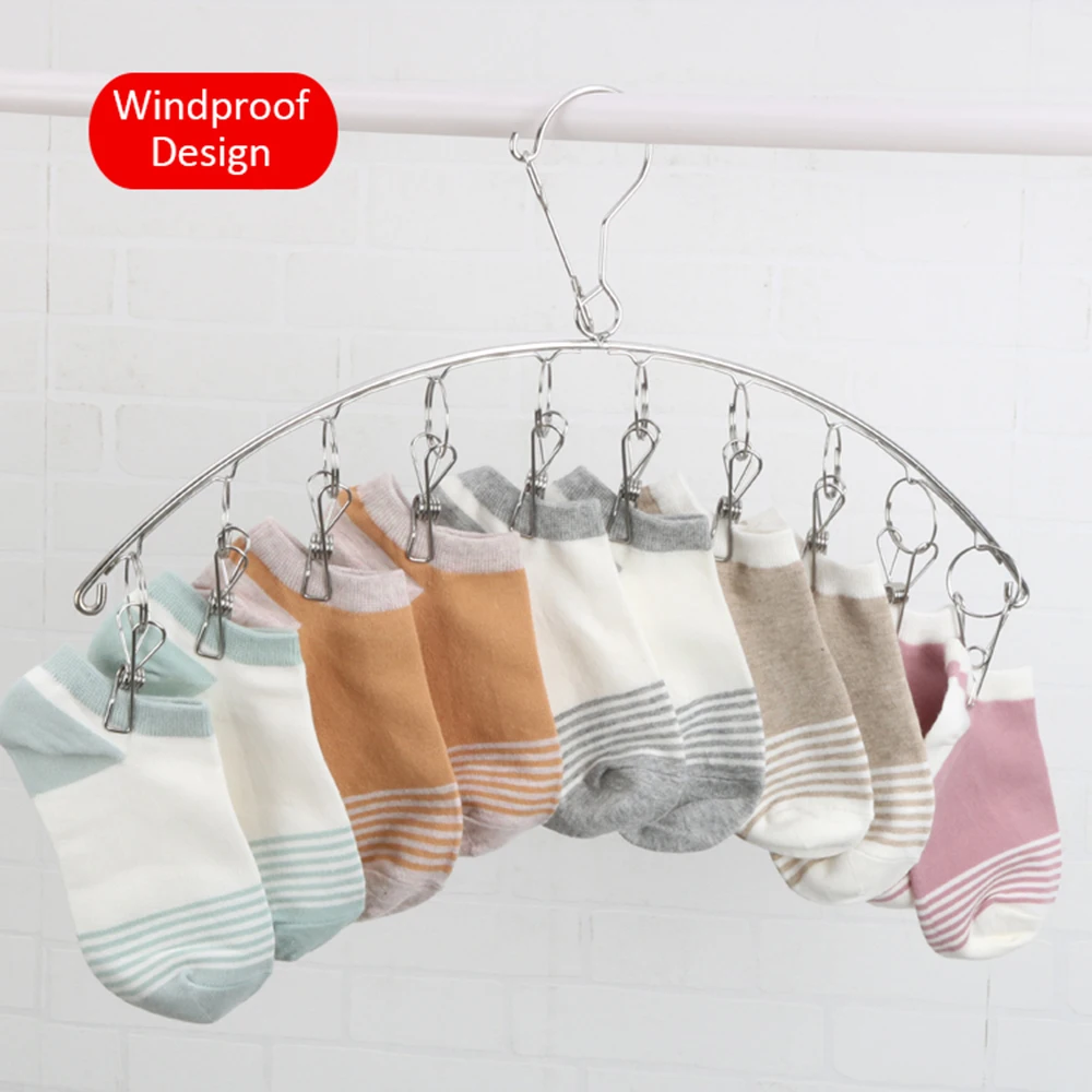 

10 Clips Clothes Drying Rack Stainless Steel Multi-clip drying rack for Socks Baby Clothes Cloth Diapers Bras Towel Clothes