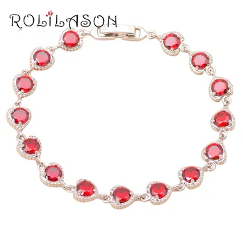 

ROLILASON Women gift Heart design popular style Red zircon Silver charm bracelets Health Fashion jewelry TB468