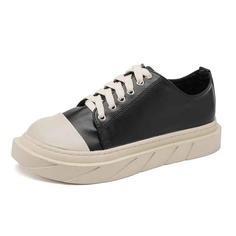 

Women Vulcanize Shoes Big Round Head Retro Muffin Bottom Lace Up Medium Heel Casual Board Shoes Single Shoes Court Sneakers Shoe