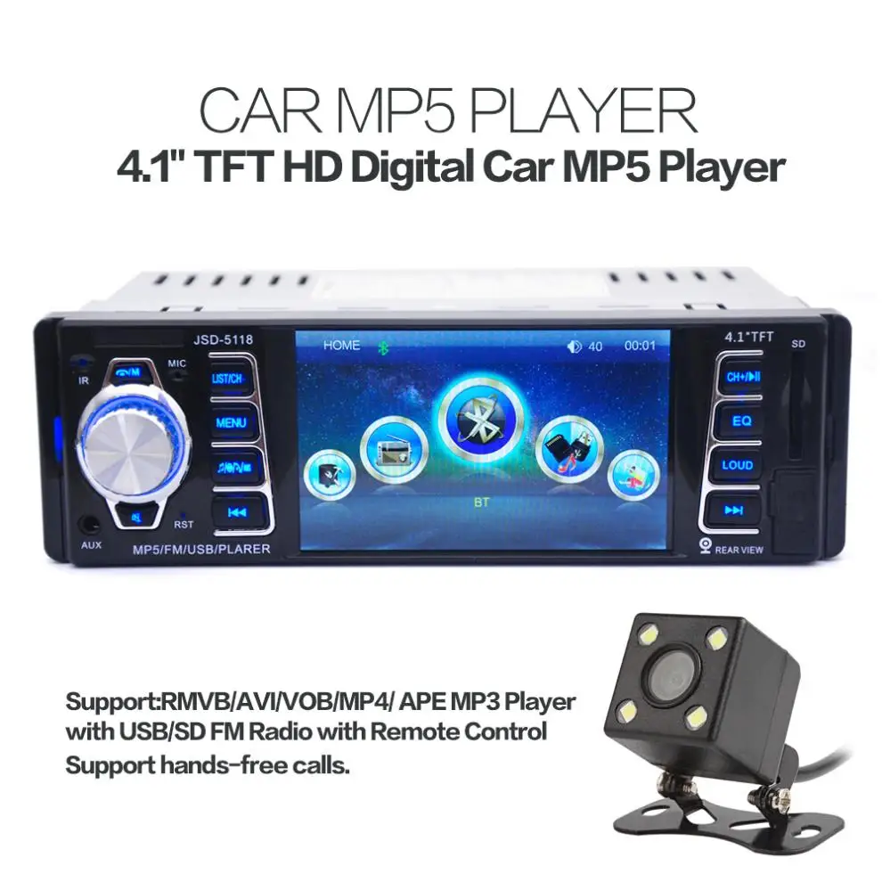5118 4 1 дюйма Din HD Автомобильное стерео радио Bluetooth MP3 MP5 плеер Поддержка USB SD FM TF AUX +