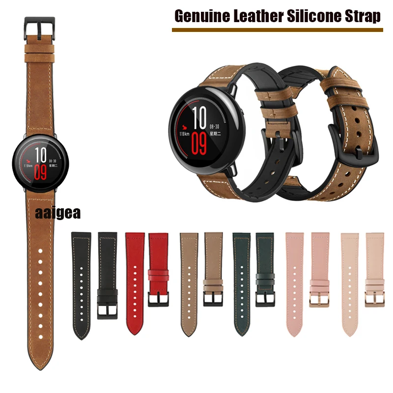 

Кожаный силиконовый ремешок для часов 22 мм, ремешок для Huami Amazfit PACE для Stratos 2, 2S, 3, сменный Браслет Correa 20 мм