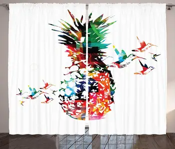 

Pineapple Curtains Geometric Pineapple Bursting into Scattering Birds Flight Modern Print Living Room Bedroom Home Decor